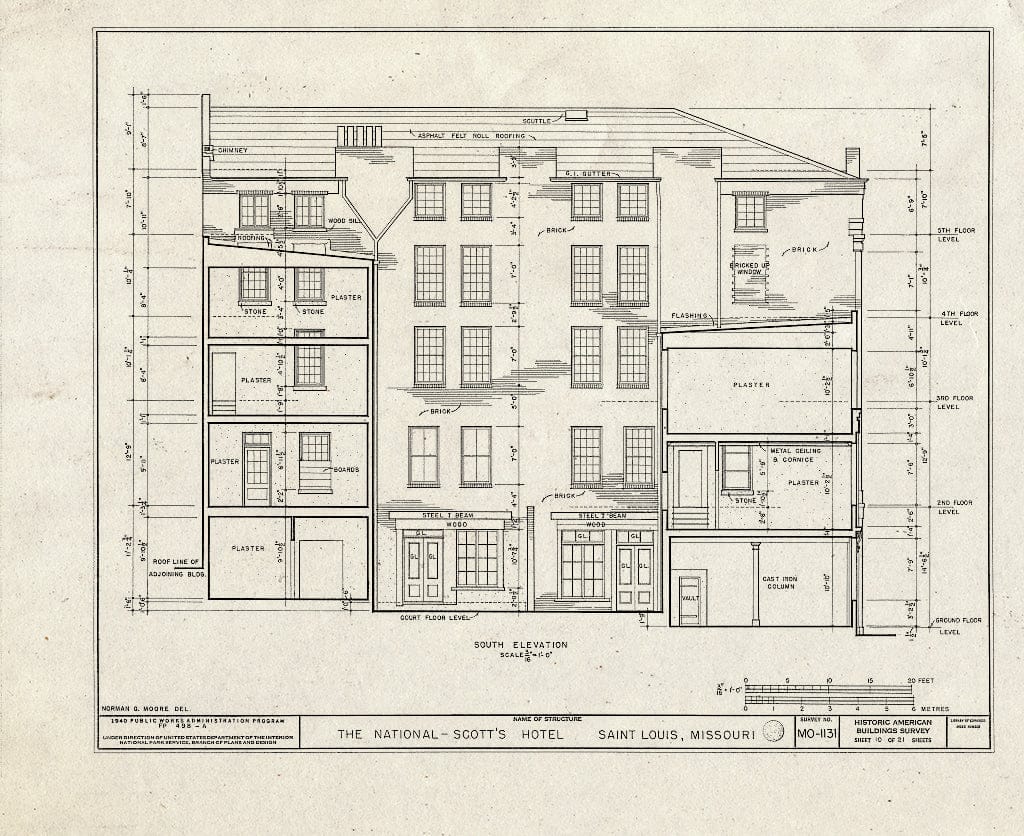 Blueprint HABS MO,96-SALU,43- (Sheet 10 of 21) - St. Louis River Front, New National Hotel, 300 Market Street, Saint Louis, Independent City, MO