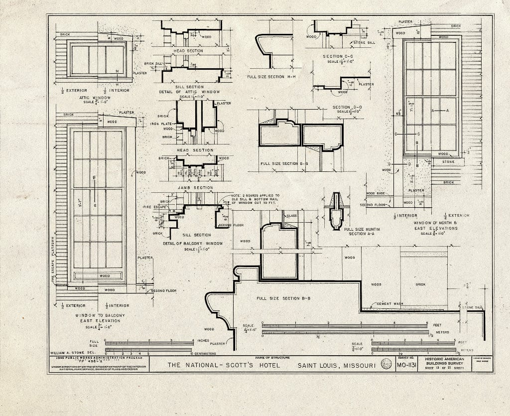Blueprint HABS MO,96-SALU,43- (Sheet 13 of 21) - St. Louis River Front, New National Hotel, 300 Market Street, Saint Louis, Independent City, MO