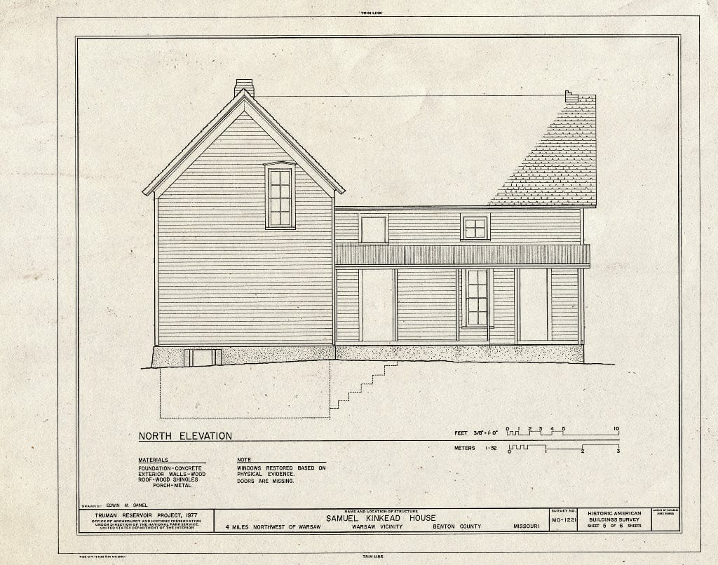Blueprint HABS MO,8-Wars.V,1- (Sheet 5 of 6) - Samuel Kinkead House, South Grand River & Little Tebo Creek Vicinity, Warsaw, Benton County, MO