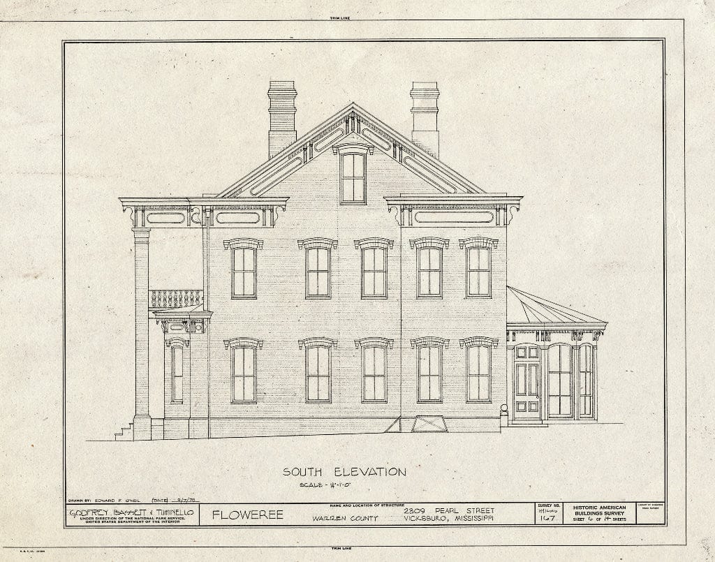 Blueprint HABS Miss,75-Vick,22- (Sheet 6 of 14) - Floweree, 2309 Pearl Street, Vicksburg, Warren County, MS
