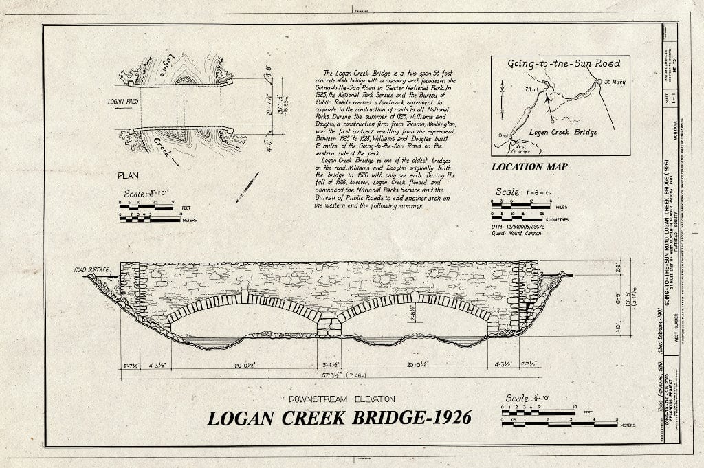 Blueprint HAER Mont,15-WEGLA,9- (Sheet 1 of 1) - Logan Creek Bridge, Spanning Logan Creek at Going-to-The-Sun Road, West Glacier, Flathead County, MT