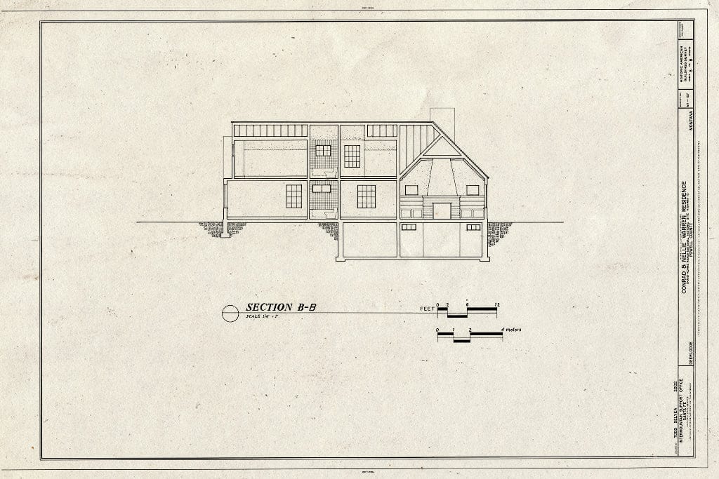 Blueprint Section - Conrad & Nellie Warren Residence, Highway 10, Deer Lodge, Powell County, MT