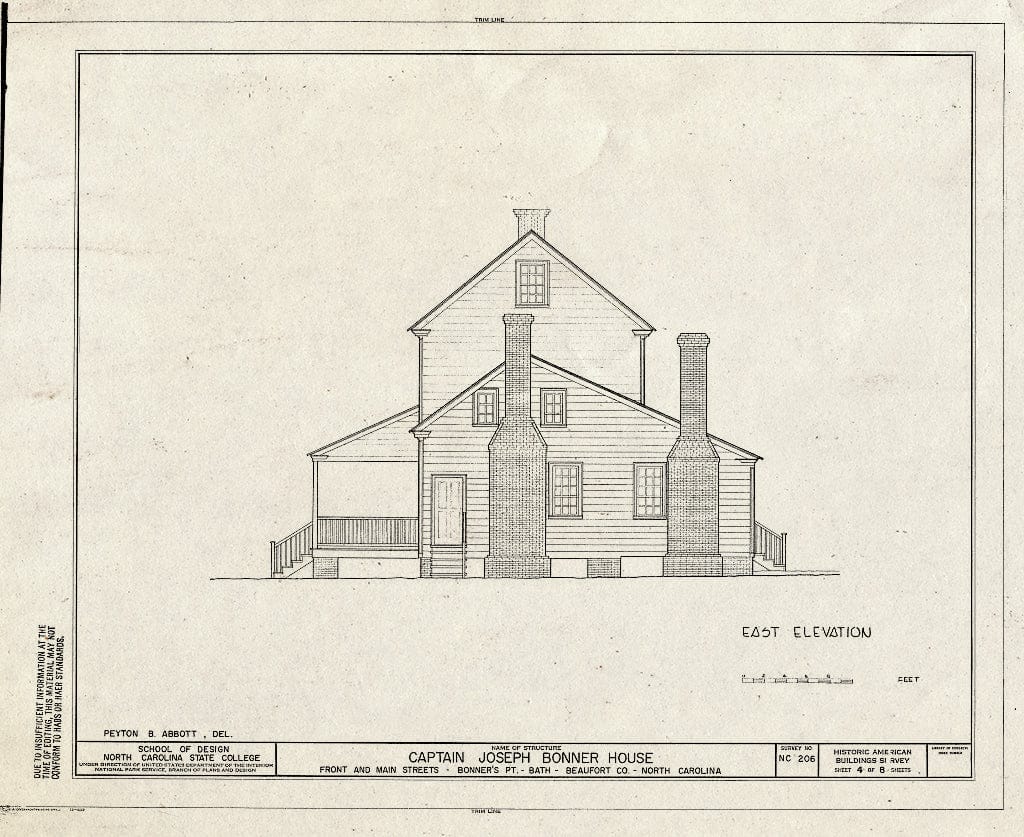 Blueprint HABS NC,7-Bath,4- (Sheet 4 of 8) - Captain Joseph Bonner House, Front & Main Streets, Bath, Beaufort County, NC