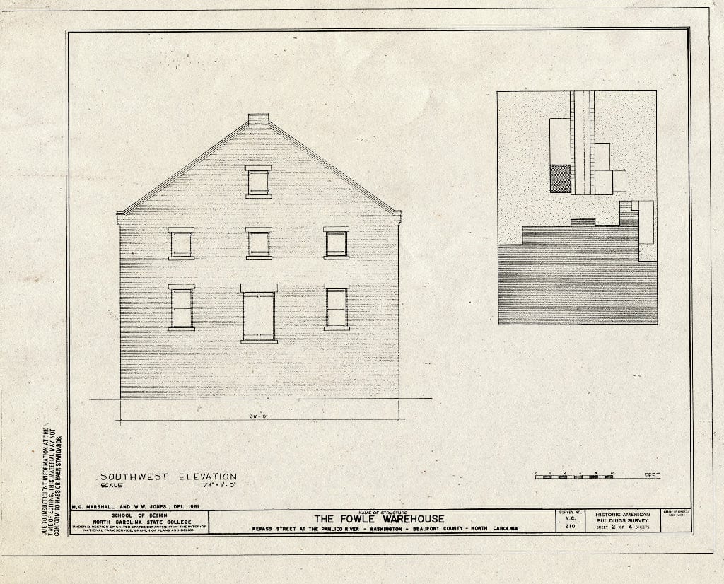 Blueprint HABS NC,7-WASH,2- (Sheet 2 of 4) - Fowle Warehouse, Repass & Main Streets, Washington, Beaufort County, NC
