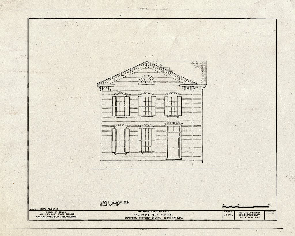 Blueprint HABS NC,16-BEAUF,9- (Sheet 5 of 13) - Beaufort High School, Broad Street (Moved from Courthouse Square), Beaufort, Carteret County, NC