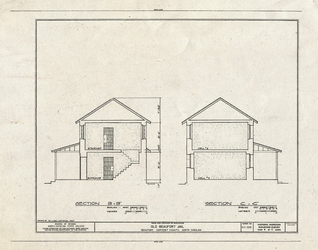 Blueprint HABS NC,16-BEAUF,8- (Sheet 9 of 12) - Old Beaufort Jail, Courthouse Square on Cedar Street, Beaufort, Carteret County, NC