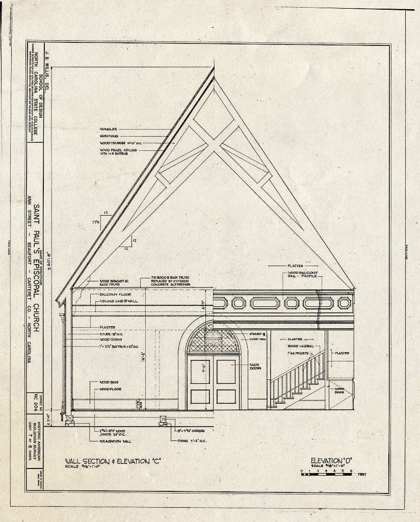 Blueprint HABS NC,16-BEAUF,7- (Sheet 7 of 8) - St. Paul's Episcopal Church, 209 Ann Street, Beaufort, Carteret County, NC