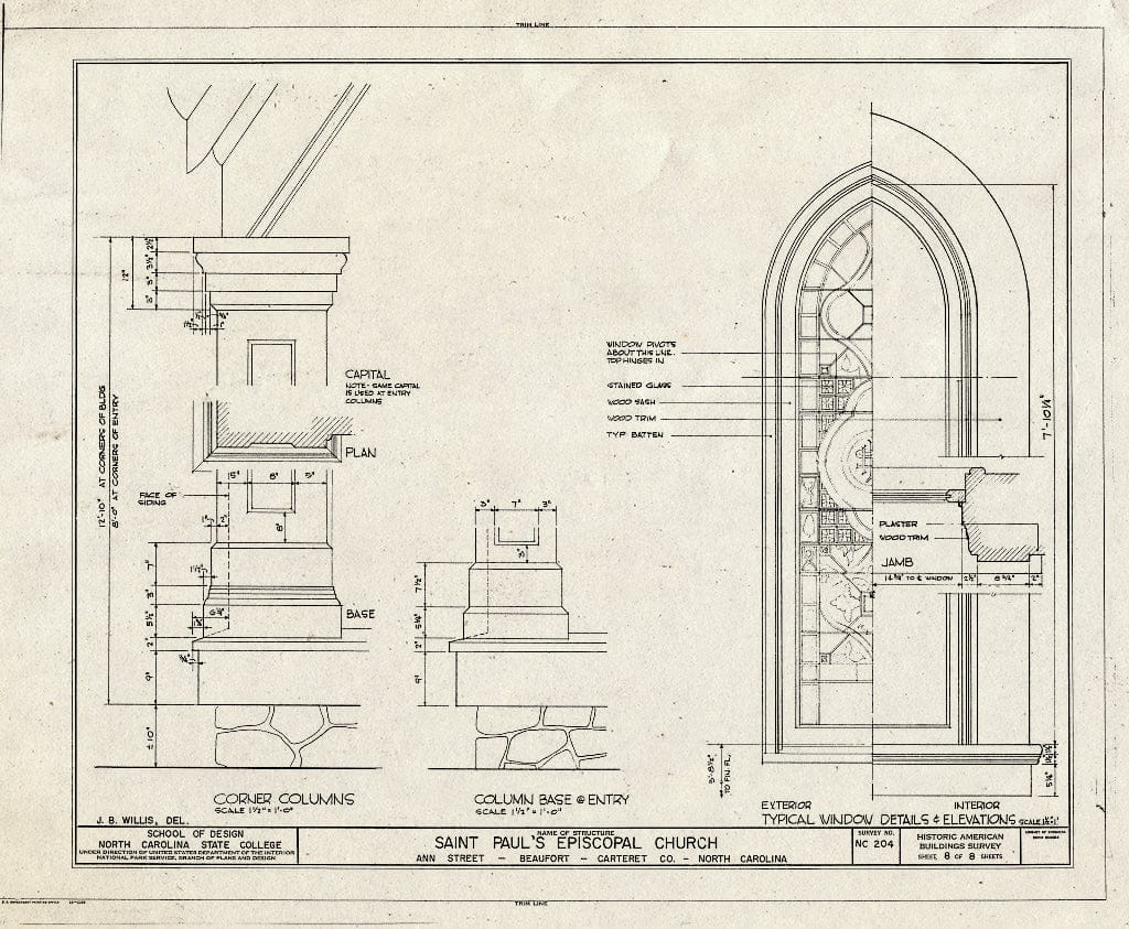 Blueprint HABS NC,16-BEAUF,7- (Sheet 8 of 8) - St. Paul's Episcopal Church, 209 Ann Street, Beaufort, Carteret County, NC