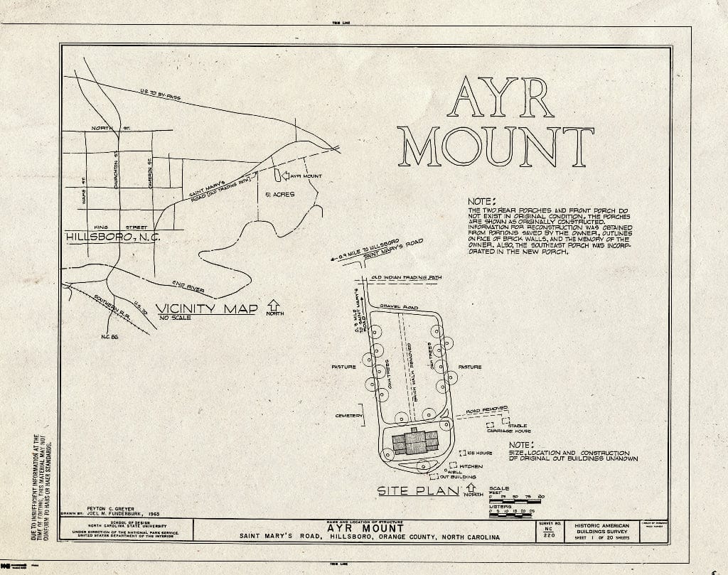 Blueprint HABS NC,68-HILBO,18- (Sheet 1 of 20) - Ayr Mount, Saint Mary's Road, Hillsborough, Orange County, NC