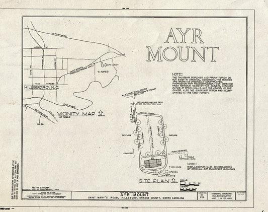 Blueprint HABS NC,68-HILBO,18- (Sheet 1 of 20) - Ayr Mount, Saint Mary's Road, Hillsborough, Orange County, NC