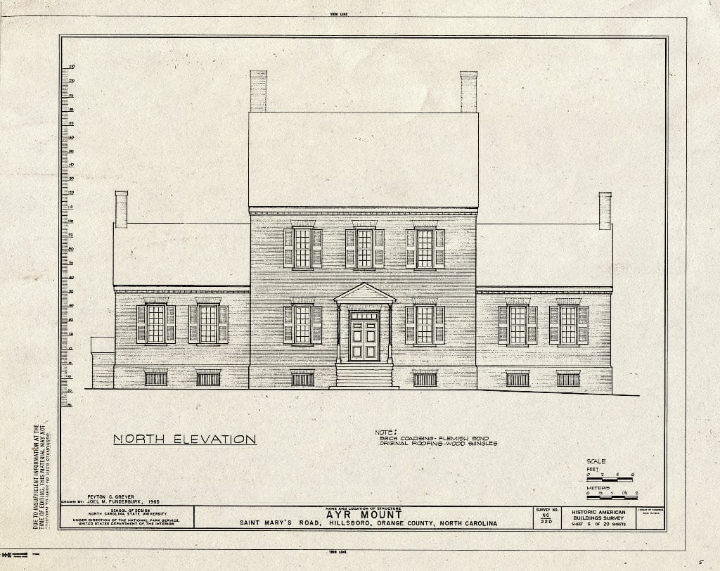 Blueprint HABS NC,68-HILBO,18- (Sheet 6 of 20) - Ayr Mount, Saint Mary's Road, Hillsborough, Orange County, NC