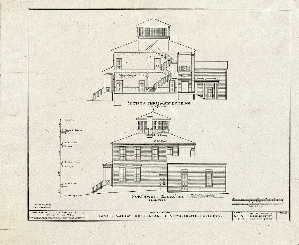 Blueprint HABS NC,21-EDET.V,1- (Sheet 7 of 17) - Hayes Manor, East Water Street Vicinity, Edenton, Chowan County, NC