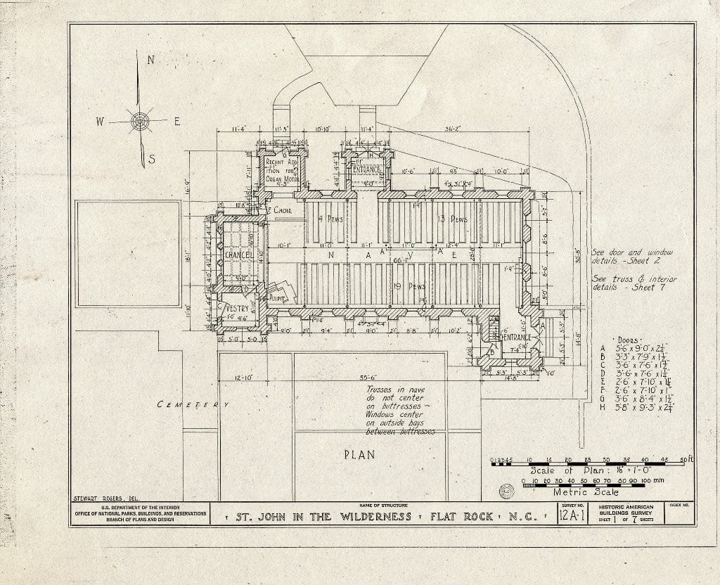 Blueprint HABS NC,45-FLARO,1- (Sheet 1 of 7) - Church of St. John-in-The-Wilderness, U.S. Route 25, Flat Rock, Henderson County, NC