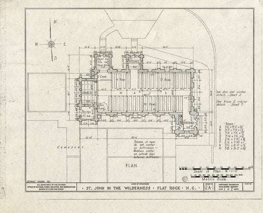 Blueprint HABS NC,45-FLARO,1- (Sheet 1 of 7) - Church of St. John-in-The-Wilderness, U.S. Route 25, Flat Rock, Henderson County, NC