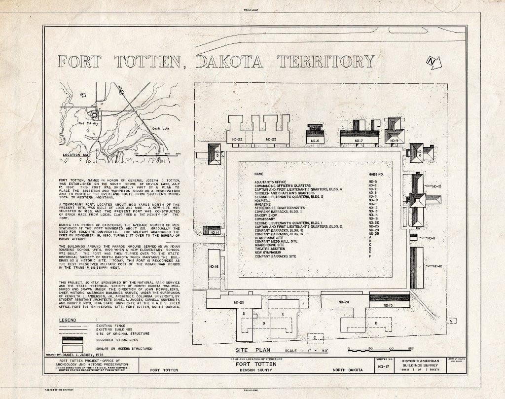 Blueprint HABS ND,3-FOTO,1- (Sheet 1 of 1) - Fort Totten, 12 Miles Southwest of Devils Lake City Off Route 57, Devils Lake, Ramsey County, ND