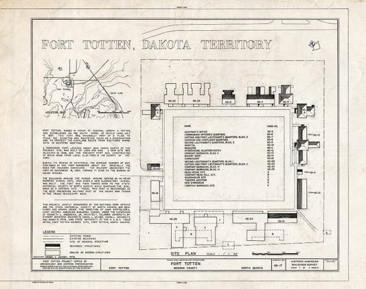 Blueprint HABS ND,3-FOTO,1- (Sheet 1 of 1) - Fort Totten, 12 Miles Southwest of Devils Lake City Off Route 57, Devils Lake, Ramsey County, ND