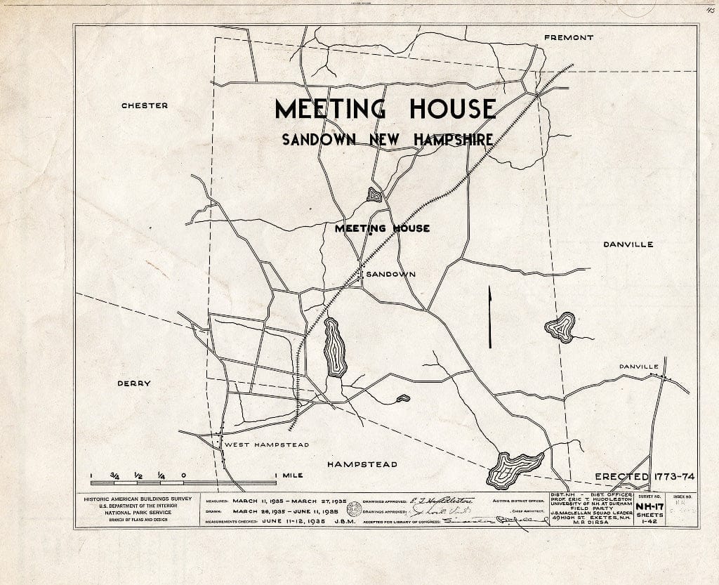 Blueprint HABS NH,8-Sand,1- (Sheet 0 of 42) - Meetinghouse, Phillips Road, Sandown, Rockingham County, NH