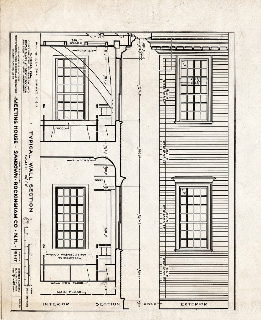 Blueprint HABS NH,8-Sand,1- (Sheet 9 of 42) - Meetinghouse, Phillips Road, Sandown, Rockingham County, NH