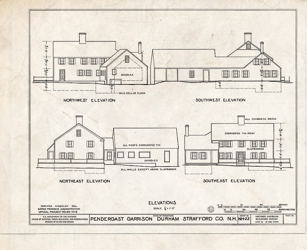Blueprint HABS NH,9-DUR.V,1- (Sheet 3 of 20) - Pendergast Garrison, Packer's Falls, Durham, Strafford County, NH