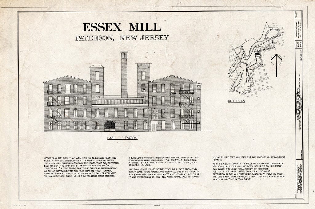 Blueprint HAER NJ,16-PAT,11- (Sheet 1 of 3) - Essex Mill, Mill & Van Houten Streets, Paterson, Passaic County, NJ