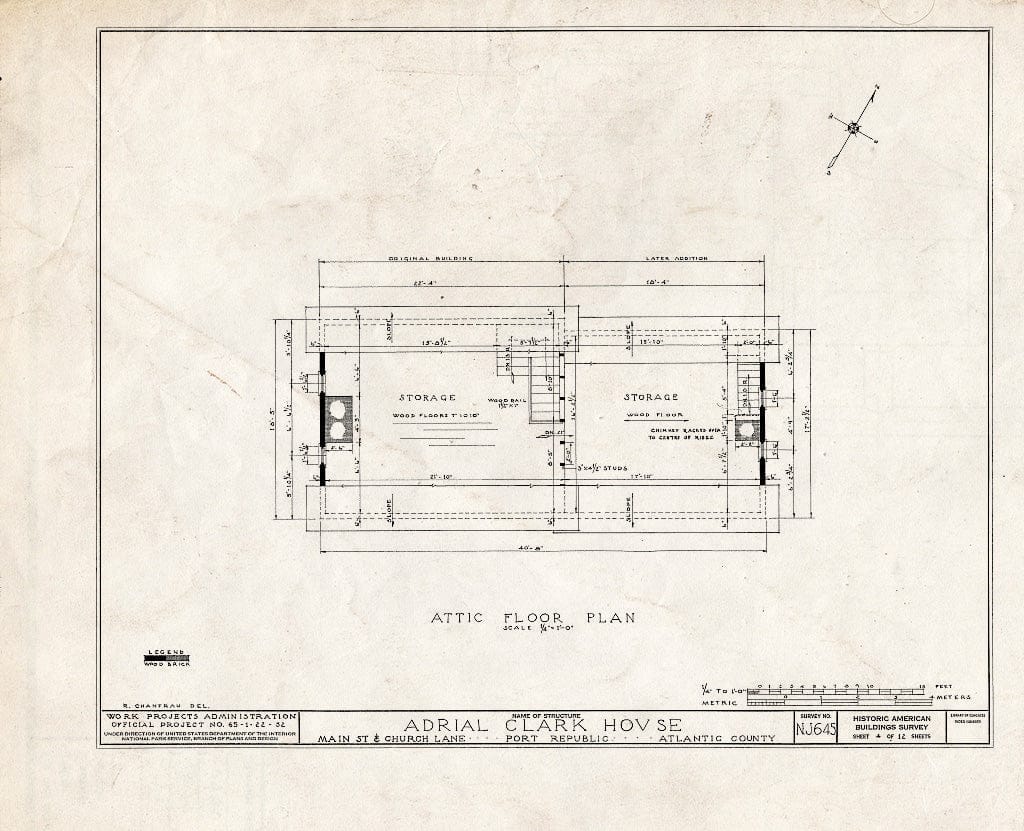 Blueprint HABS NJ,1-POREP,1- (Sheet 4 of 12) - Adrial Clark House, Church Lane & Main Streets, Port Republic, Atlantic County, NJ
