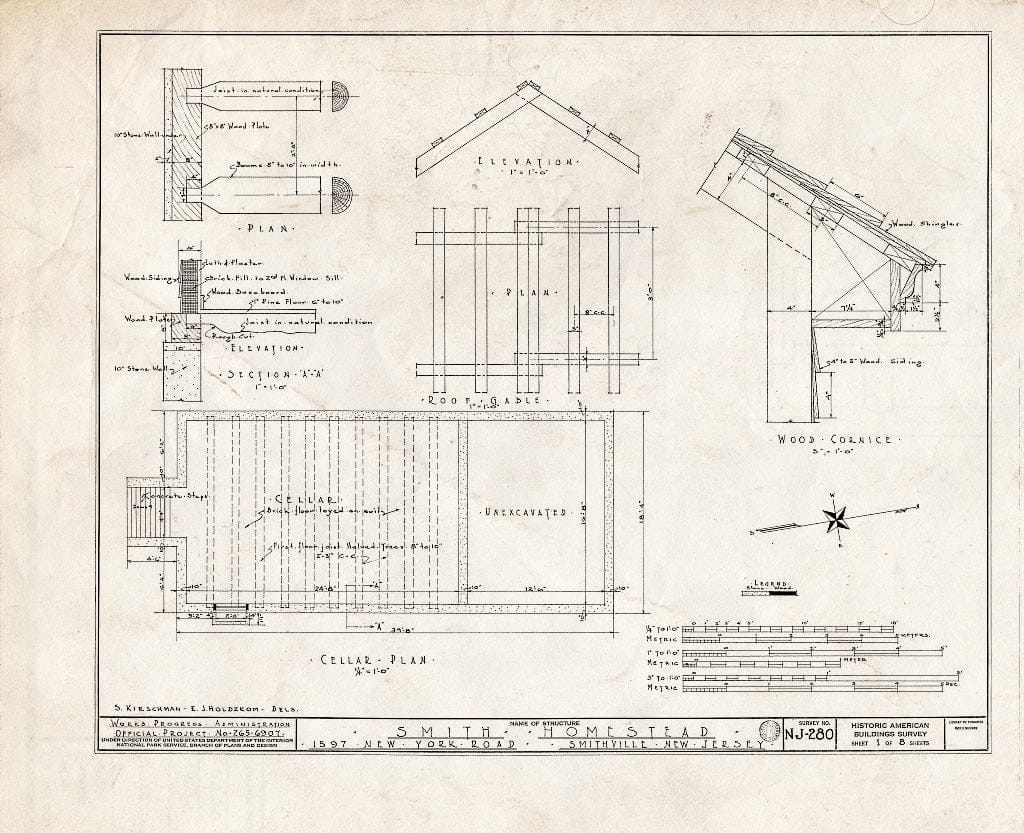 Blueprint HABS NJ,1-Smith,1- (Sheet 1 of 8) - Smith Homestead, 1597 New York & Moss Hill Roads, Smithville, Atlantic County, NJ