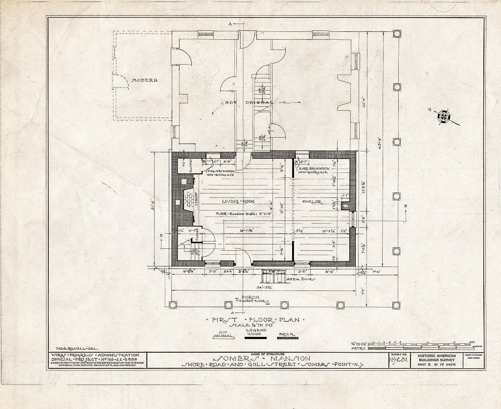 Blueprint HABS NJ,1-SOMPO,1- (Sheet 2 of 17) - Somers Mansion, Shore Road & Goll Street, Somers Point, Atlantic County, NJ
