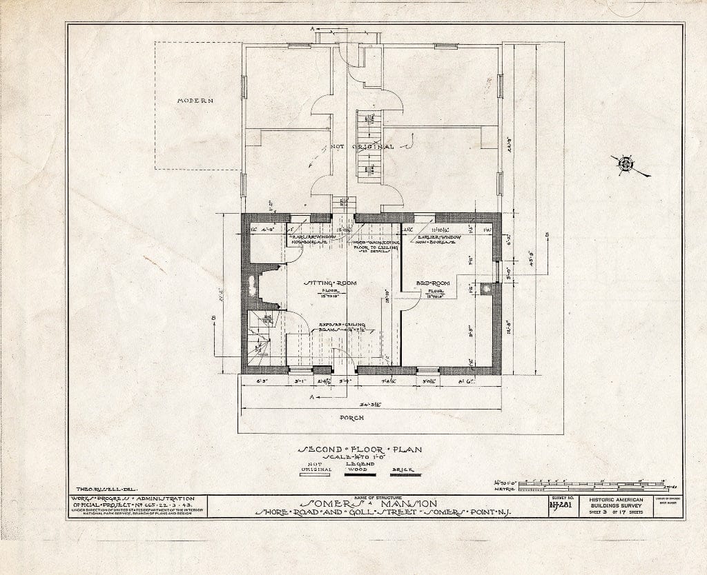Blueprint HABS NJ,1-SOMPO,1- (Sheet 3 of 17) - Somers Mansion, Shore Road & Goll Street, Somers Point, Atlantic County, NJ