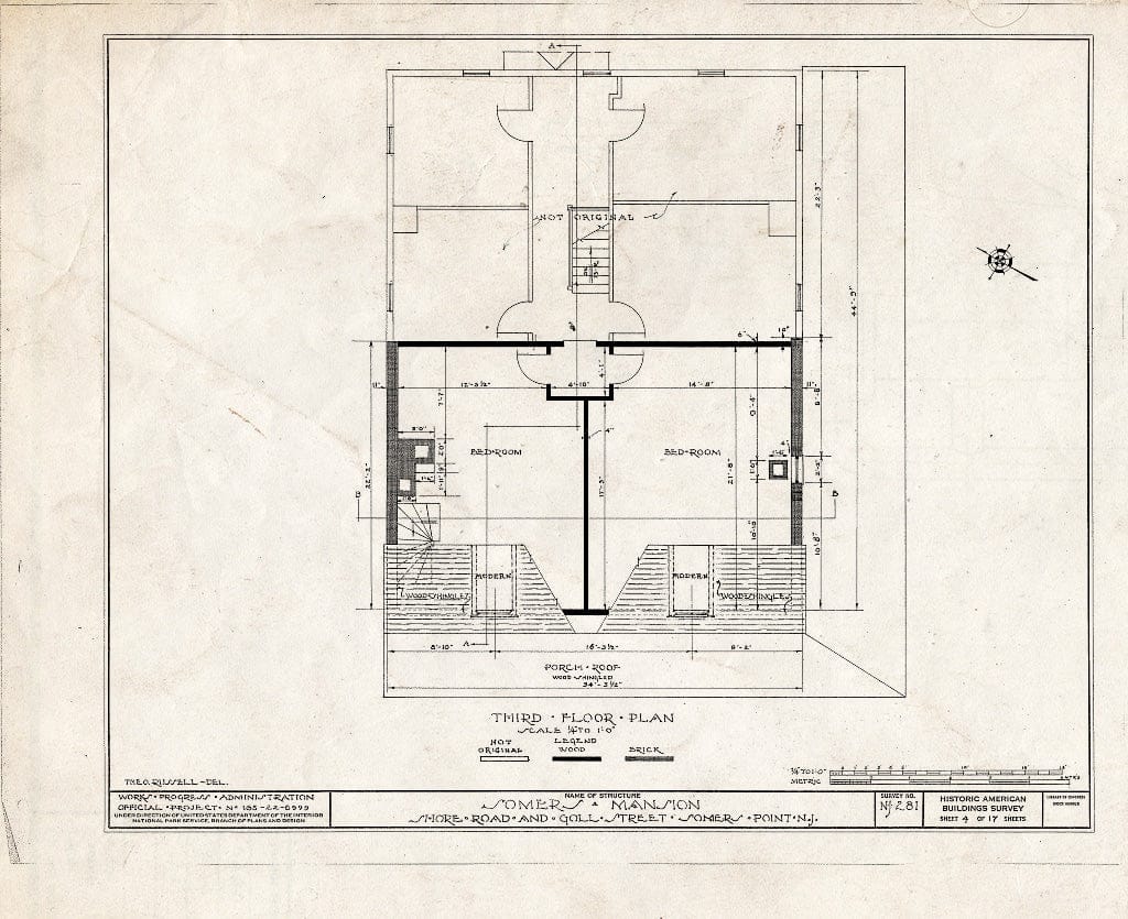 Blueprint HABS NJ,1-SOMPO,1- (Sheet 4 of 17) - Somers Mansion, Shore Road & Goll Street, Somers Point, Atlantic County, NJ