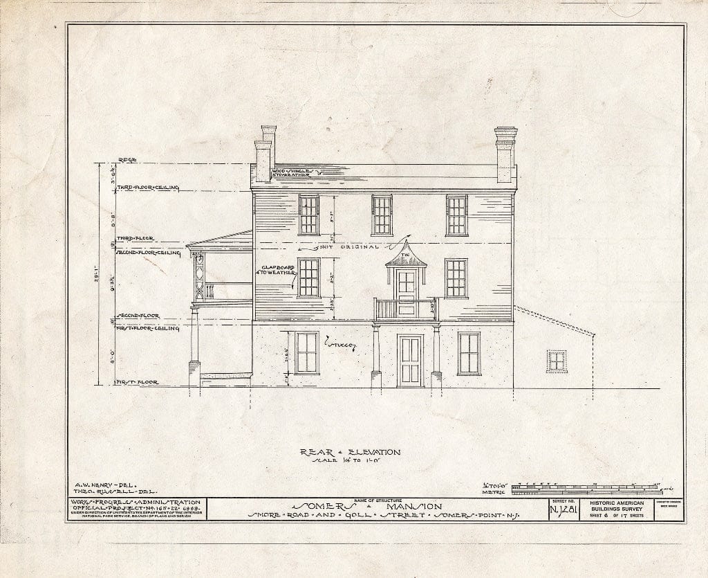 Blueprint HABS NJ,1-SOMPO,1- (Sheet 6 of 17) - Somers Mansion, Shore Road & Goll Street, Somers Point, Atlantic County, NJ