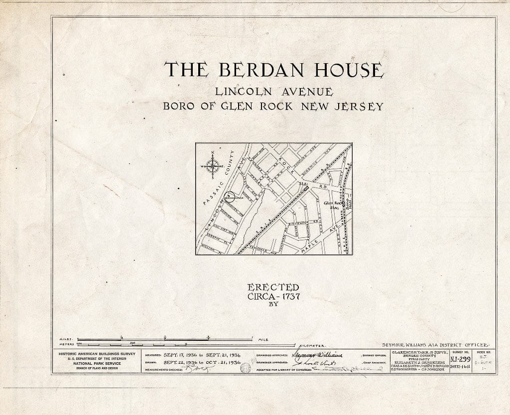 Blueprint HABS NJ,2-Glen,1- (Sheet 0 of 11) - Berdan House, Lincoln Avenue, Glen Rock, Bergen County, NJ