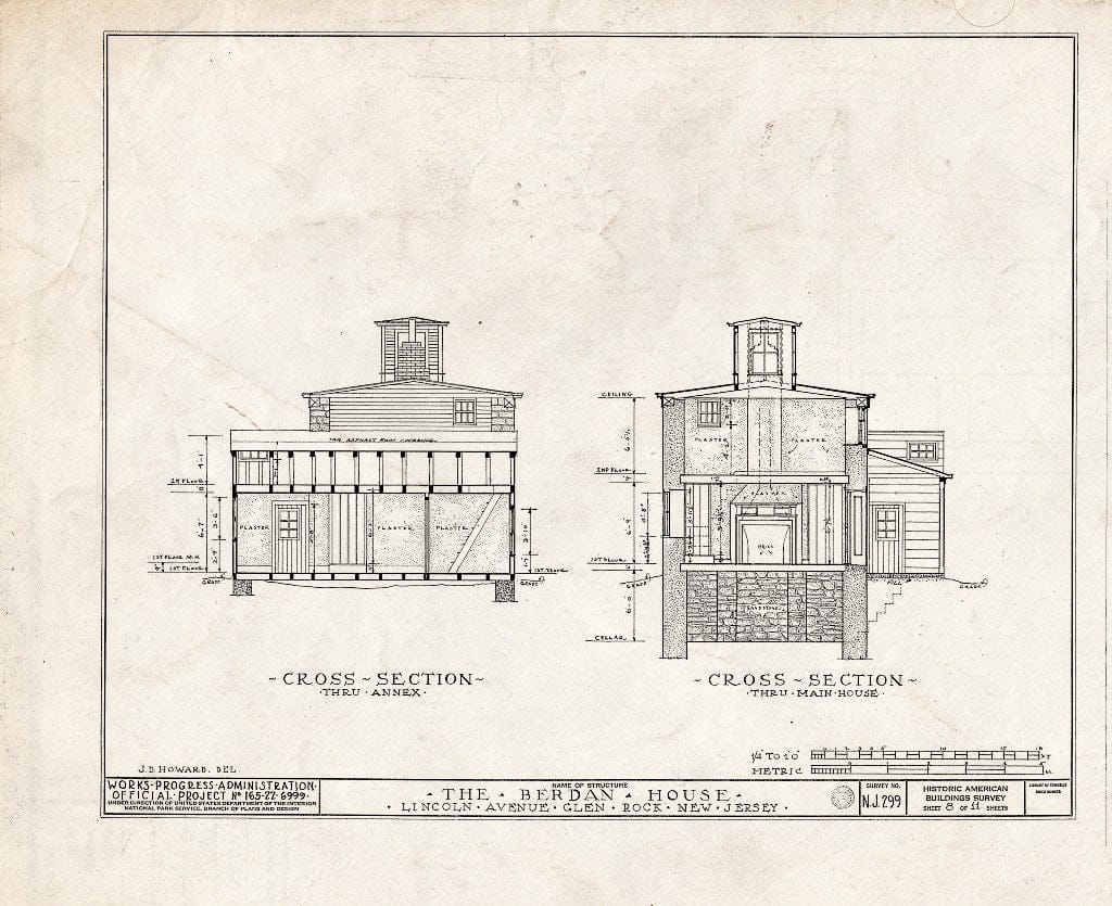 Blueprint HABS NJ,2-Glen,1- (Sheet 8 of 11) - Berdan House, Lincoln Avenue, Glen Rock, Bergen County, NJ