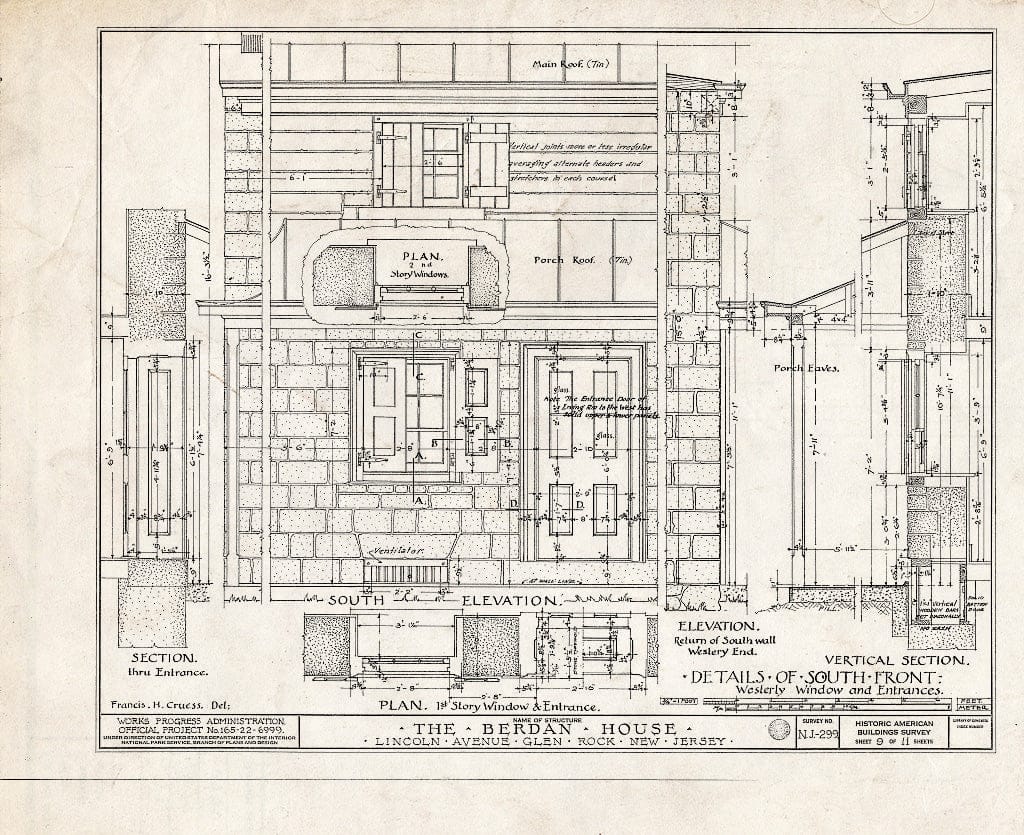 Blueprint HABS NJ,2-Glen,1- (Sheet 9 of 11) - Berdan House, Lincoln Avenue, Glen Rock, Bergen County, NJ