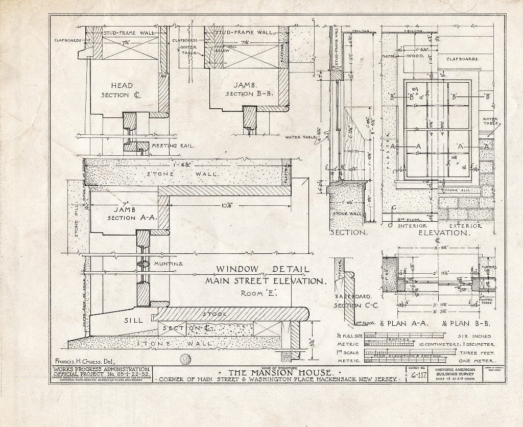 Blueprint HABS NJ,2-HACK,4- (Sheet 13 of 20) - Washington Mansion House Tavern, Main Street & Washington Place, Hackensack, Bergen County, NJ