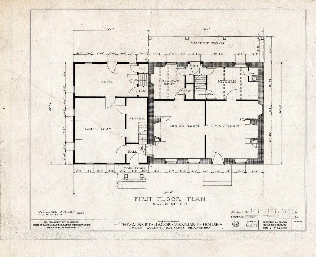 Blueprint HABS NJ,2-para,4- (Sheet 7 of 12) - Albert J. Zabriskie House, Glen Avenue, Paramus, Bergen County, NJ