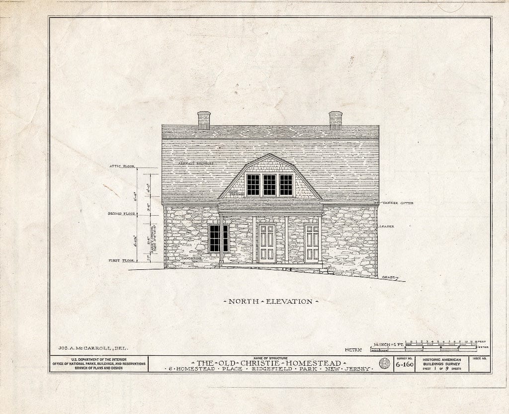 Blueprint HABS NJ,2-RIDGP,1- (Sheet 1 of 9) - Brinkerhoff-Christie-Paulison Homestead, 8 Homestead Place, Ridgefield Park, Bergen County, NJ