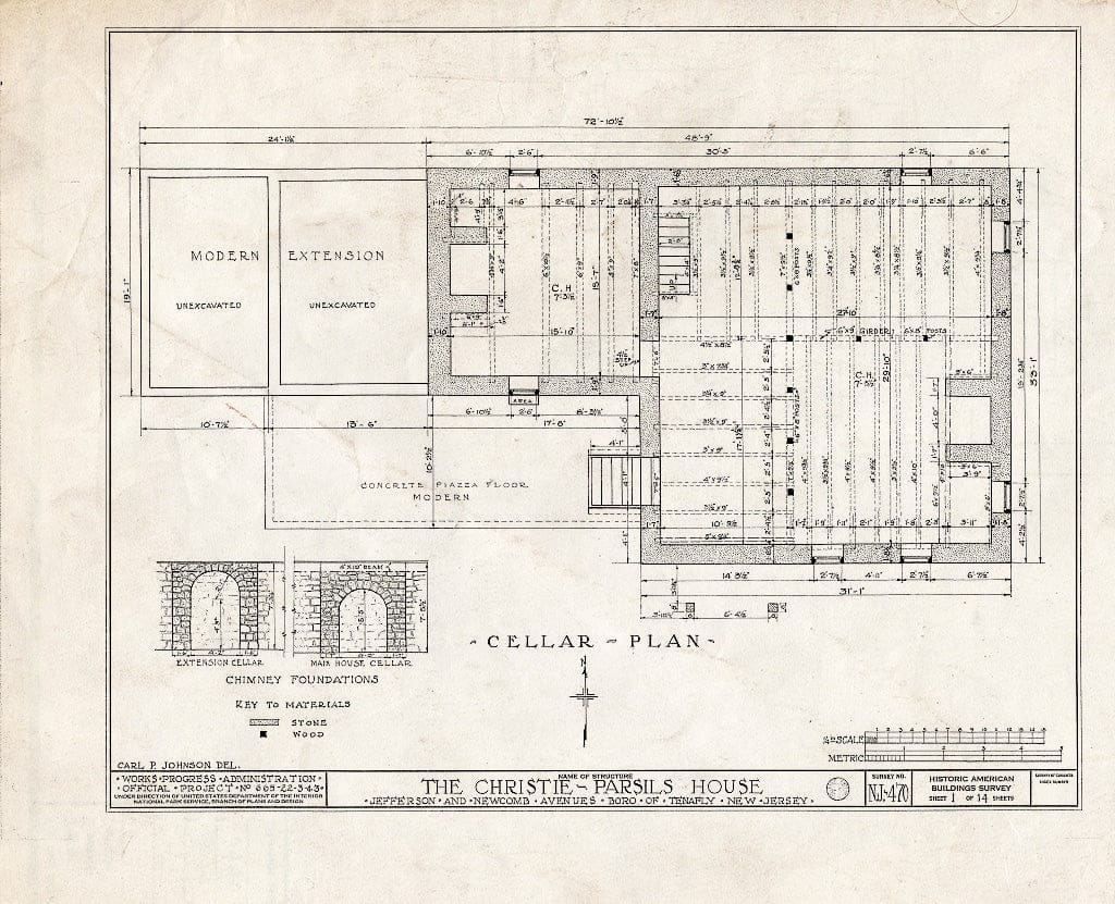 Blueprint HABS NJ,2-TENF,2- (Sheet 1 of 14) - Christie-Parsils House, 195 Jefferson Avenue, Tenafly, Bergen County, NJ