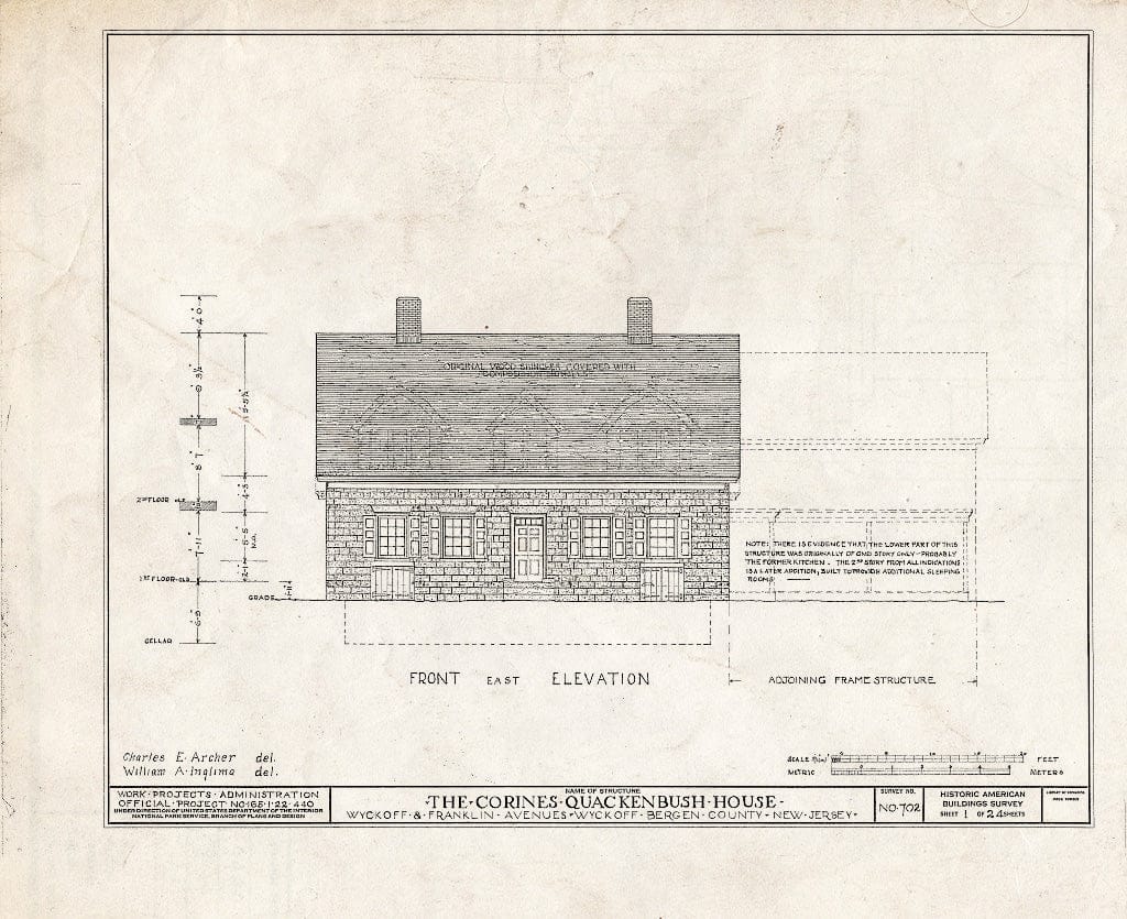 Blueprint HABS NJ,2-WYCK,5- (Sheet 1 of 24) - Corines Quackenbush House, Wyckoff & Franklin Avenues, Wyckoff, Bergen County, NJ