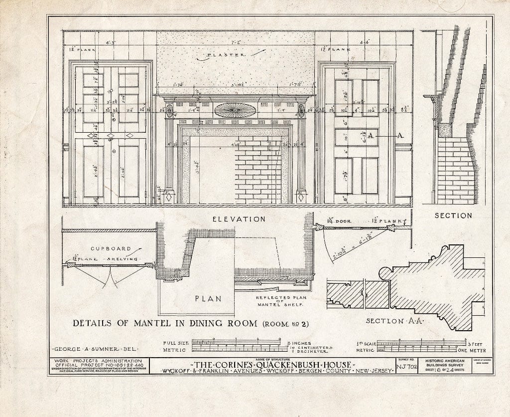 Blueprint HABS NJ,2-WYCK,5- (Sheet 16 of 24) - Corines Quackenbush House, Wyckoff & Franklin Avenues, Wyckoff, Bergen County, NJ