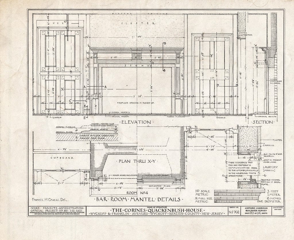 Blueprint HABS NJ,2-WYCK,5- (Sheet 20 of 24) - Corines Quackenbush House, Wyckoff & Franklin Avenues, Wyckoff, Bergen County, NJ