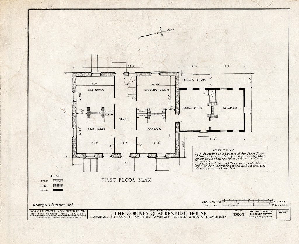 Blueprint HABS NJ,2-WYCK,5- (Sheet 24 of 24) - Corines Quackenbush House, Wyckoff & Franklin Avenues, Wyckoff, Bergen County, NJ