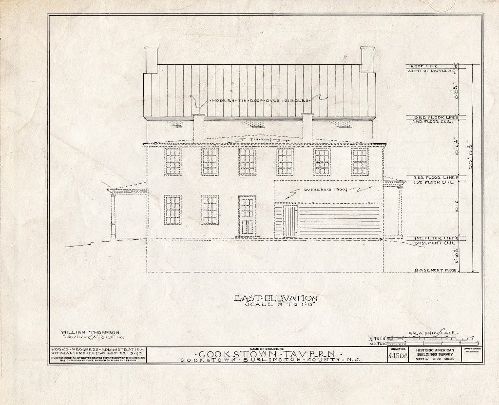 Blueprint HABS NJ,3-Cook,1- (Sheet 6 of 28) - Cookstown Tavern, Main Street & Bunting Bridge Road, Cookstown, Burlington County, NJ