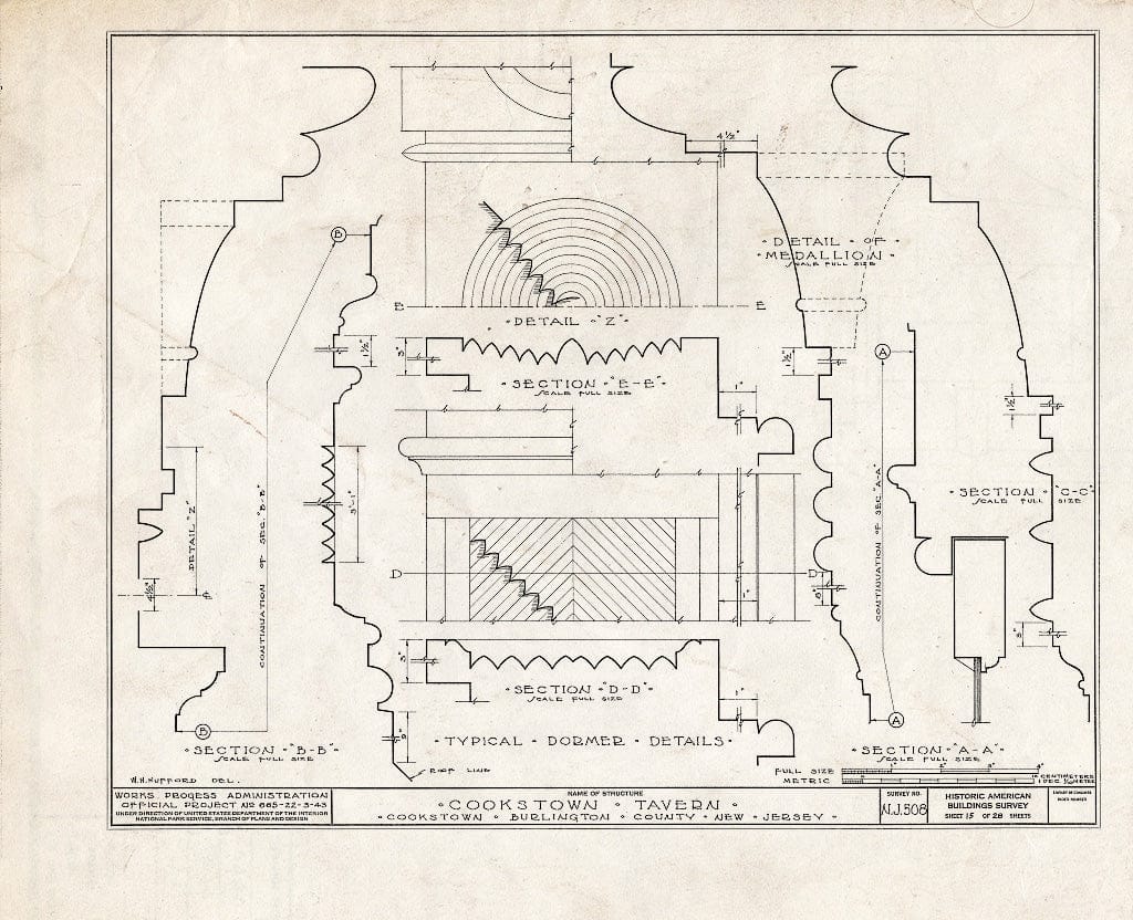 Blueprint HABS NJ,3-Cook,1- (Sheet 15 of 28) - Cookstown Tavern, Main Street & Bunting Bridge Road, Cookstown, Burlington County, NJ