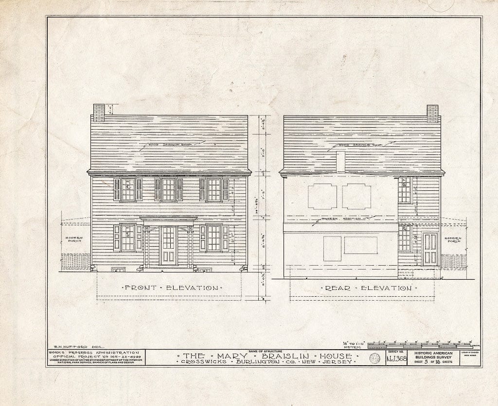 Blueprint HABS NJ,3-CROWI,2- (Sheet 5 of 16) - Middletown-Braislin House, Main Street, Crosswicks, Burlington County, NJ