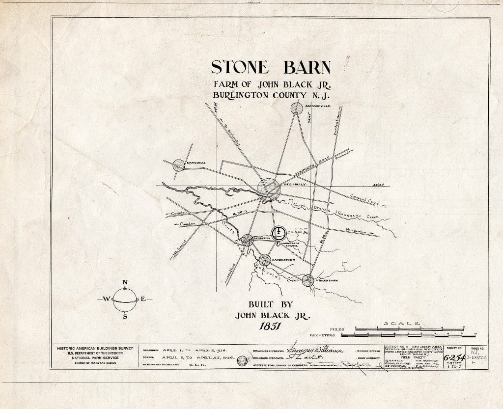Blueprint HABS NJ,3-EARTO.V,1- (Sheet 0 of 7) - John Black Jr. Barn, Newbold's Corner, Eayrestown, Burlington County, NJ