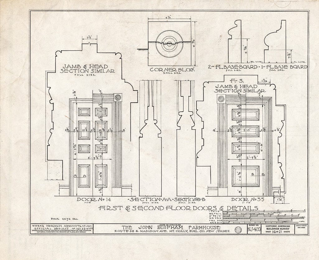 Blueprint HABS NJ,3-MOUHO,11- (Sheet 16 of 21) - Bispham Farmhouse, Route 138 & Madison Avenue, Mount Holly, Burlington County, NJ