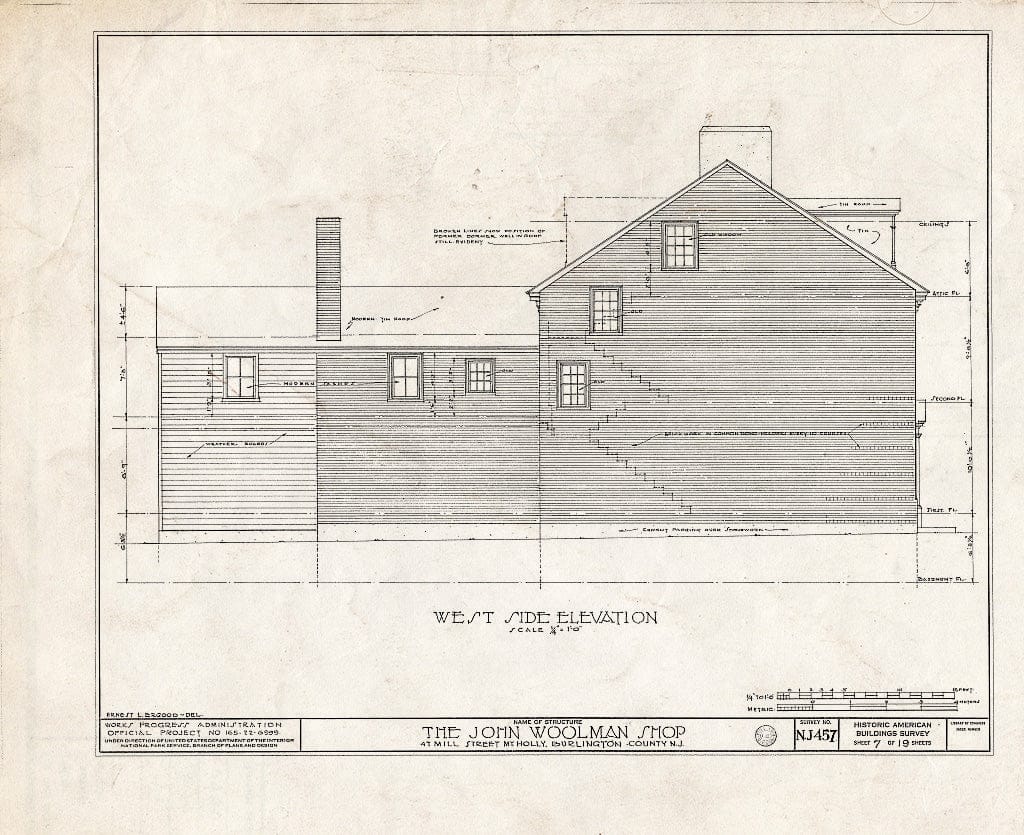 Blueprint HABS NJ,3-MOUHO,13- (Sheet 7 of 19) - John Woolman Shop, 47 Mill Street, Mount Holly, Burlington County, NJ