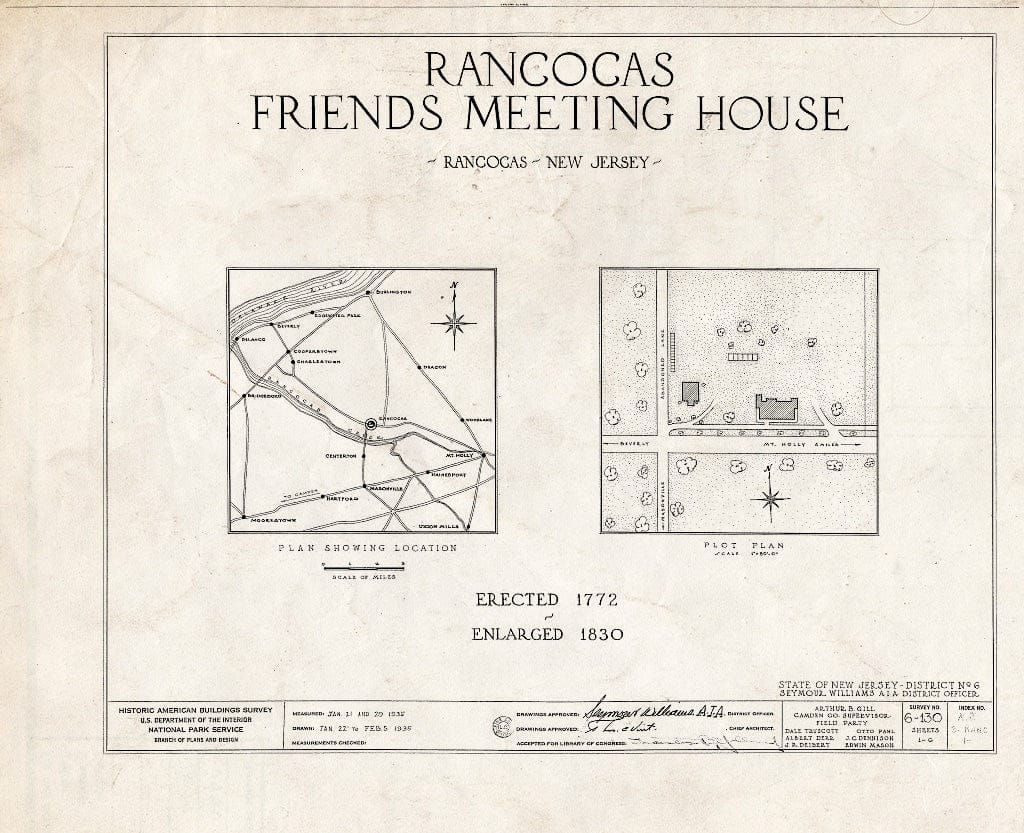 Blueprint HABS NJ,3-RANC,1- (Sheet 0 of 6) - Friends Meetinghouse & School, Rancocas, Burlington County, NJ