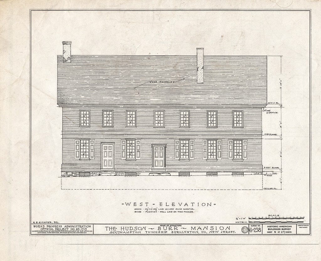 Blueprint HABS NJ,3-PEMBS,1- (Sheet 6 of 29) - Hudson Burr Mansion, South Pemberton, Burlington County, NJ