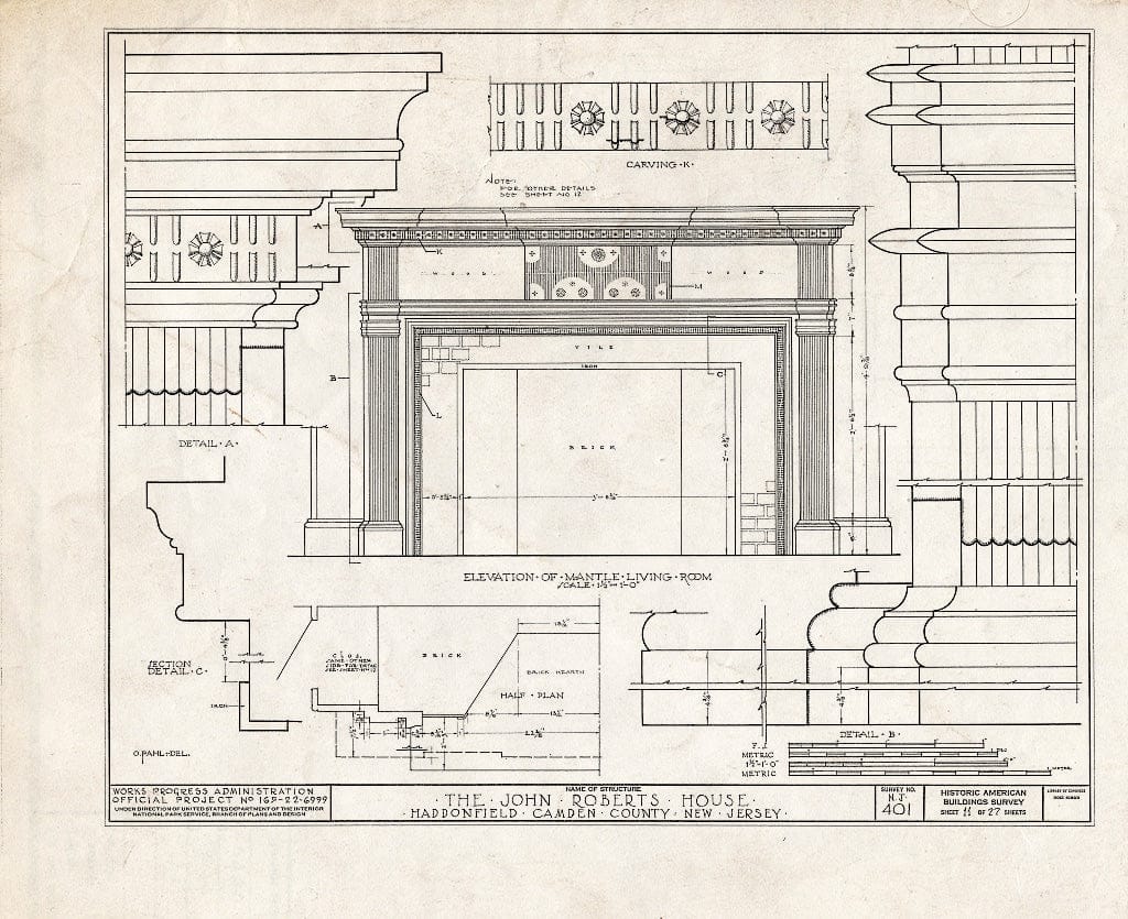Blueprint HABS NJ,4-HADFI,7- (Sheet 11 of 27) - John Roberts House, 344 East Kings Highway, Haddonfield, Camden County, NJ